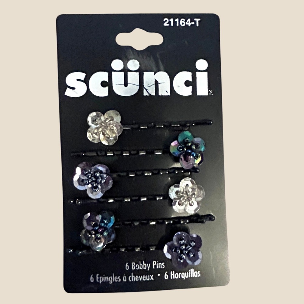 Vintage Scunci Womens Y2K Floral Hair Pins Sequin Glam Formal Lizzie McGuire 00s